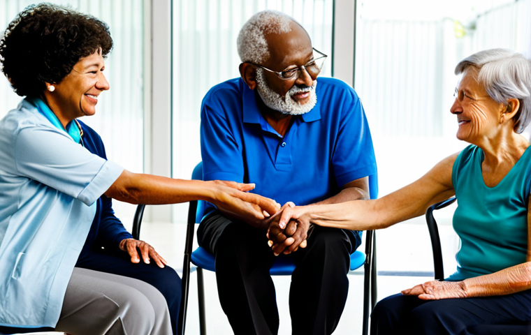 치매관리사 주요 업무와 역할 - **Image Prompt:** "A professional caregiver in a fully clothed, modest outfit, assisting an elderly ...