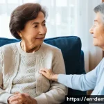 치매관리사 현업 종사자의 조언 - **Prompt:** A serene indoor scene depicting an adult female caregiver gently holding the hand of an ...