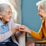 치매관리사 자격증 최신 출제 경향 - A compassionate dementia caregiver engaging an elderly person in a cozy living room setting, using g...