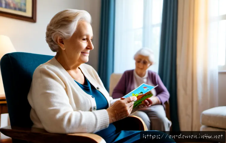 치매관리사와 노인복지의 연관성 - Photorealistic warm home-care scene, a compassionate dementia care specialist in neat professional a...